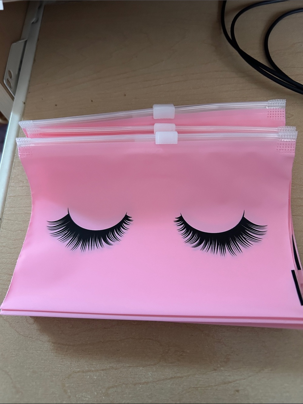 Pink Eyelash Storage Pouch - Makeup Bag(12 included) pull top seal